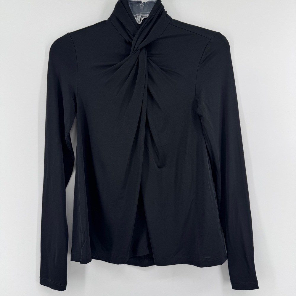 AllSaints Mina Twisted Top Womens US 0 XS Black Front Long Sleeve Jersey